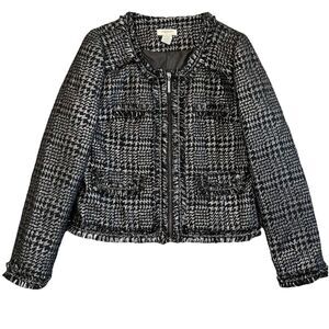 Vertigo Paris Brocade Chain Houndstooth Blazer Zip Wool Blend Jacket M